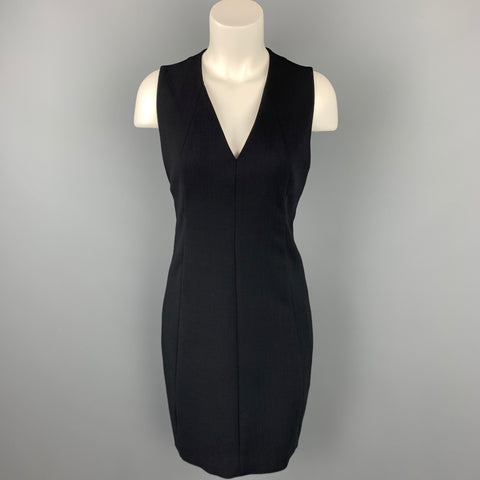 AKRIS Size 6 Black Wool / Nylon V-Neck Shift Dress
