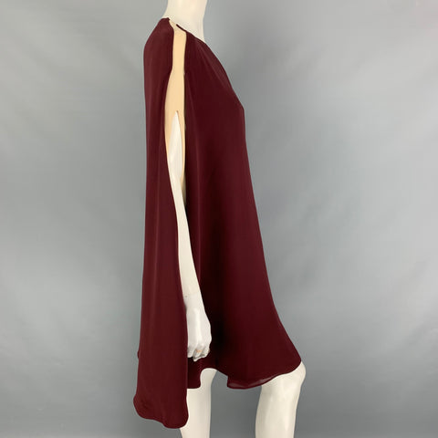 VALENTINO Size 6 Burgundy Cream Silk  Two Tone Light Cady Cape Dress