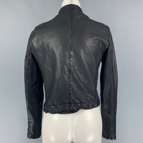 GIORGIO BRATO Chaqueta con cremallera de cuero negra talla M
