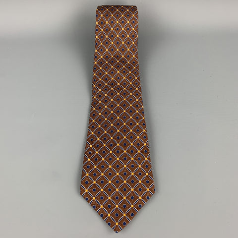 KITON Brown & Navy Pattern Silk Tie