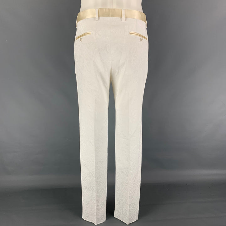 DOLCE & GABBANA Size 40 Regular White Jacquard Cotton Polyester Black Shawl Collar Suit