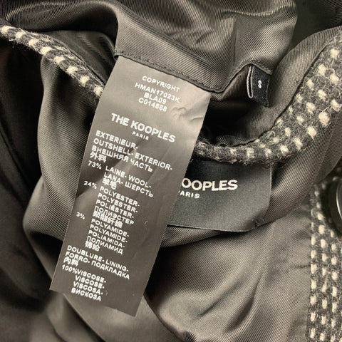 THE KOOPLES Size S Black Grey Grid Wool Blend Notch Lapel Coat
