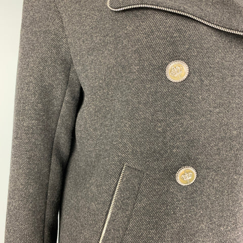 CHANEL Antes del otoño de 2008 Talla 14 Abrigo cruzado de poliamida y lana color carbón