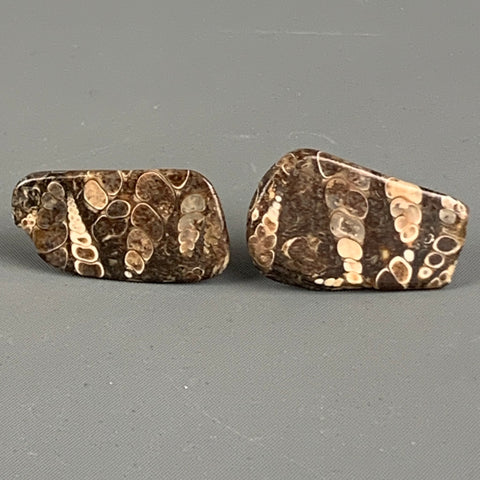 Boutons de manchette en pierre marbrée VINTAGE marron beige