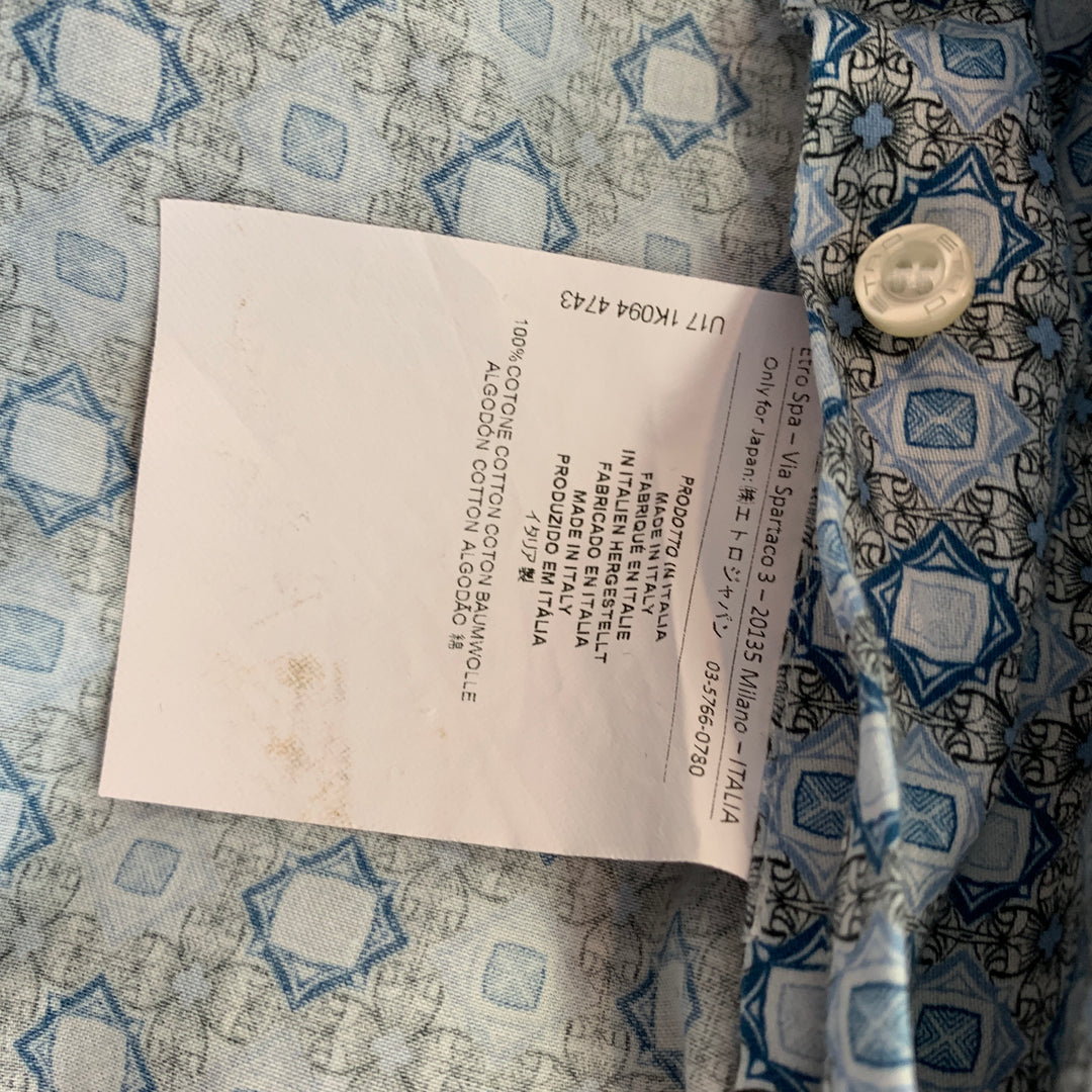 ETRO Size S Blue & Black Print Cotton Button Down Long Sleeve Shirt