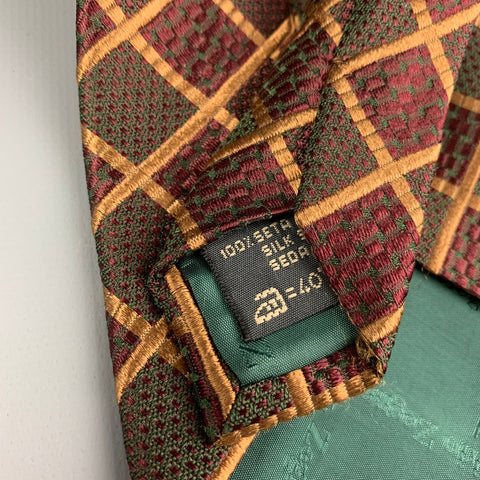 ERMENEGILDO ZEGNA Brown & Gold Rhombus Silk Tie