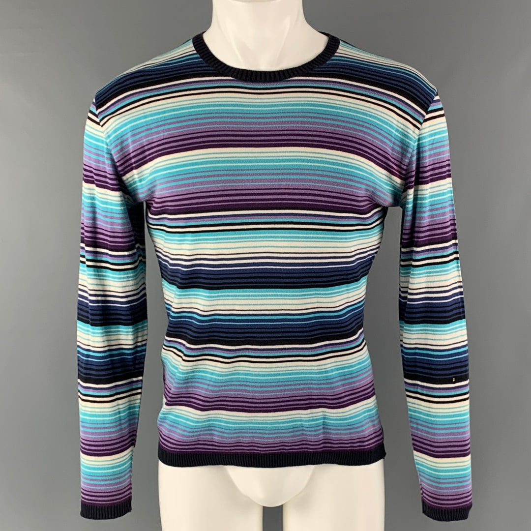 ETRO Size M Purple Blue Stripe Jersey Crew-Neck Pullover