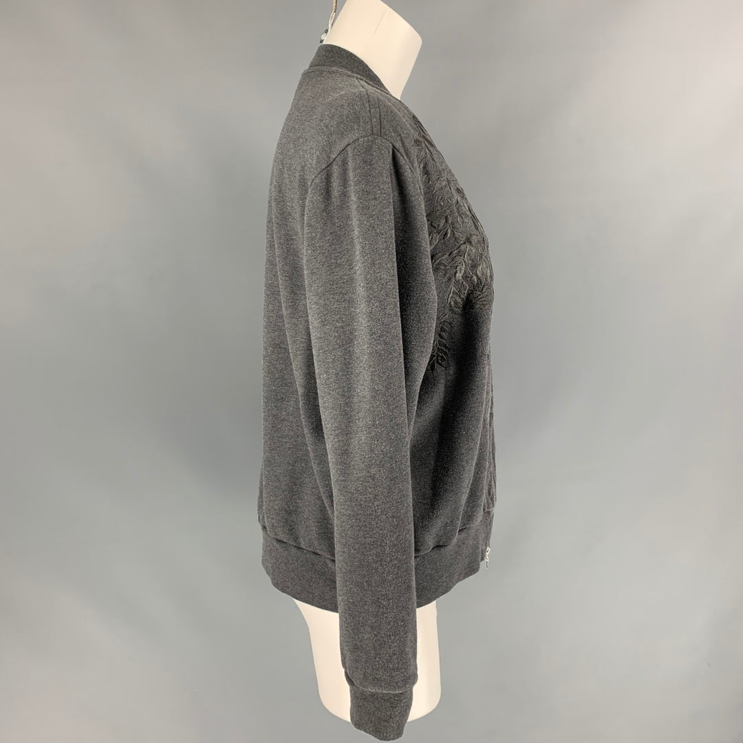 DRIES VAN NOTEN Size L Dark Gray Embroidered Cotton Bomber Jacket