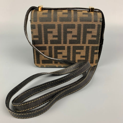 FENDI Brown & Tan Monogram Canvas Cross Body Mini Handbag