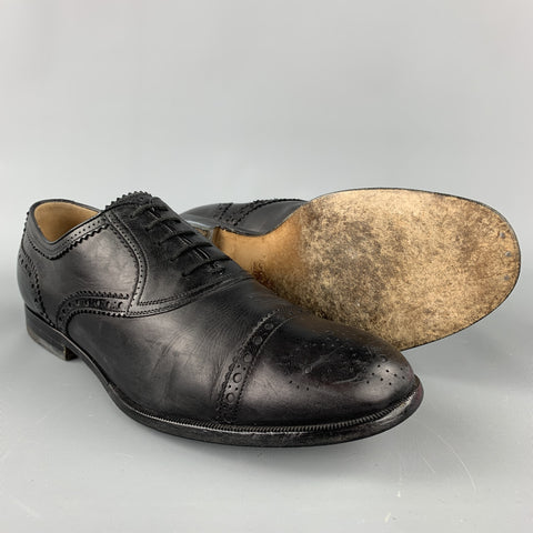 GUCCI Size 10.5 Black Perforated Leather Cap Toe Lace Up Shoes