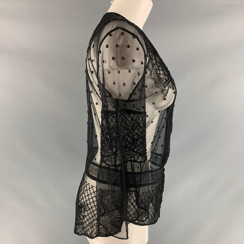 RALPH LAUREN Talla 6 Blusa de mangas 3/4 de malla de nailon negra