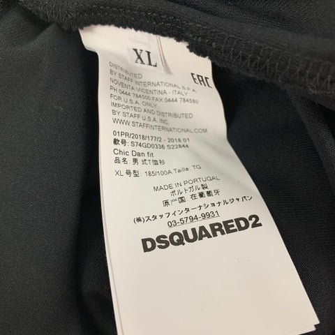 DSQUARED2 Size L Black Red Hearts Cotton Crew-Neck T-shirt