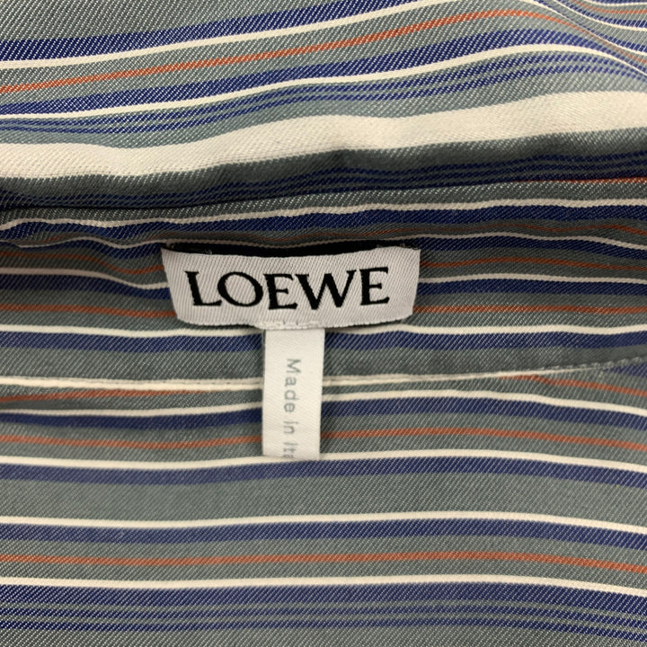 LOEWE Size 2 Grey White Blue Silk Stripe Asymmetrical Set