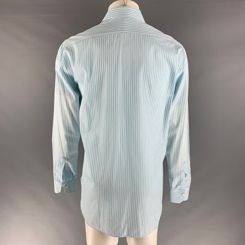 KITON Size L Blue White Stripe Cotton Long Sleeve Shirt