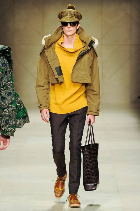 BURBERRY PRORSUM by Christopher Bailey Spring 2012 Size L Yellow Merino Wool / Cotton Turtleneck Sweater