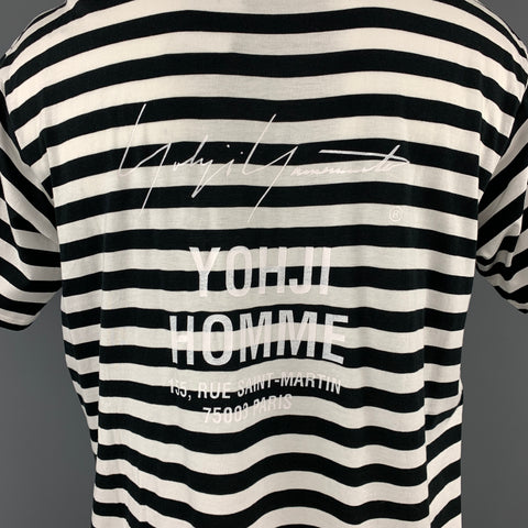 YOHJI YAMAMOTO Size XL Black & White Stripe Cotton / Rayon Short Sleeve T-shirt