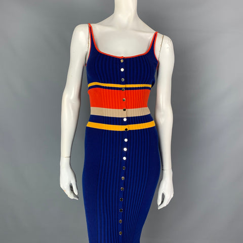 PACO RABANNE Size XS Multi-Color Striped Ribbed Cotton Blend Midi Dress