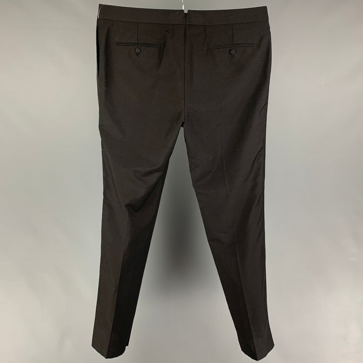 ALEXANDER MCQUEEN Size 40 Black Wool Mohair Tuxedo Dress Pants