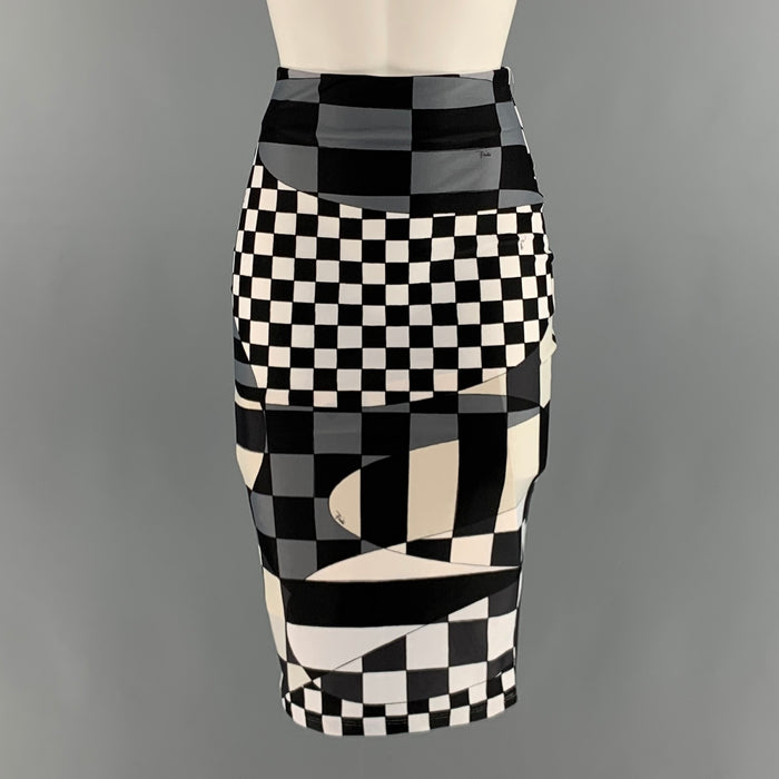 EMILIO PUCCI Size XS Black White Polyamide Eastane Checkered Pencil Skirt