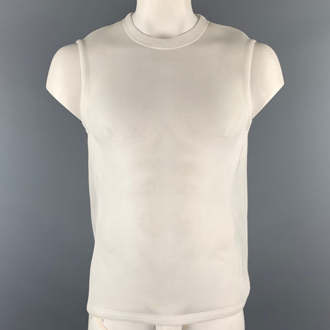 CALVIN KLEIN COLLECTION Size M White Mesh Polyester Crew-Neck Sleeveless T-Shirt