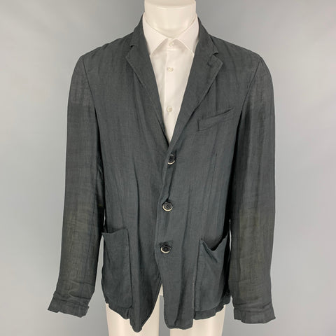 BARENA Taille 40 Manteau de sport à revers cranté en lin froissé ardoise