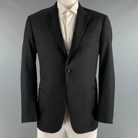 EMPORIO ARMANI Size 46 Black Solid Wool Tuxedo Sport Coat