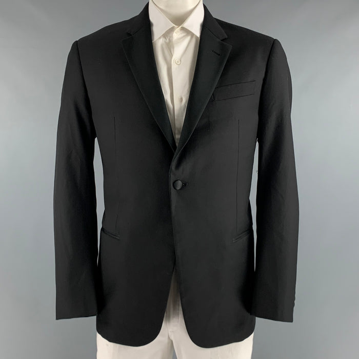 EMPORIO ARMANI Size 46 Black Solid Wool Tuxedo Sport Coat
