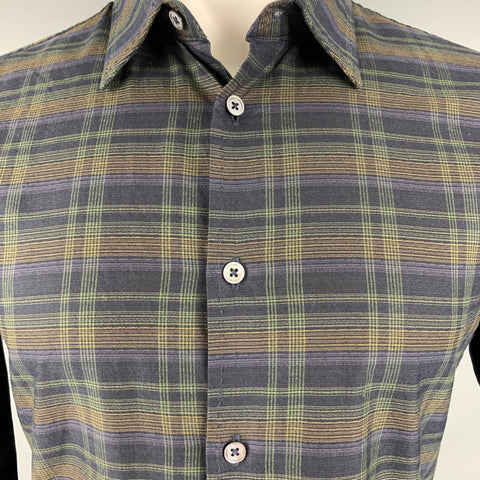 JOHN VARVATOS Taille S Chemise à manches longues en coton à carreaux vert noir