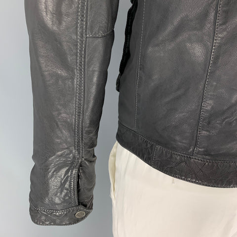 NEIL BARRETT Size L Smoke Gray Distressed Leather Utility Jacket