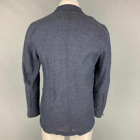 LARDINI Size 38 Indigo Linen Double Breasted Sport Coat