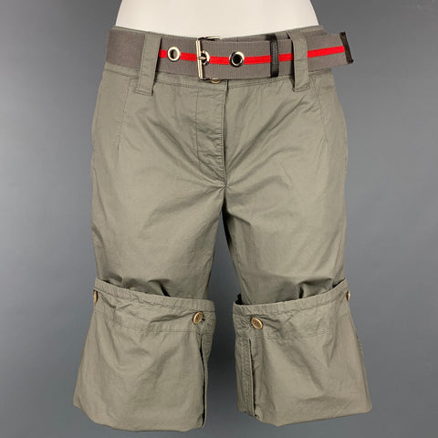PRADA Pantalon décontracté réglable en coton olive taille 2