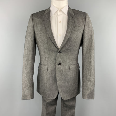 BURBERRY PRORSUM 40 Costume à revers cranté en laine à chevrons gris 32 x 32