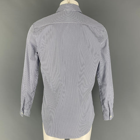 GOODS Taille M Chemise à manches longues boutonnée en coton à rayures blanches marine