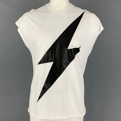 NEIL BARRETT Size M White Black Lighting Bolt Sleeveless T-shirt