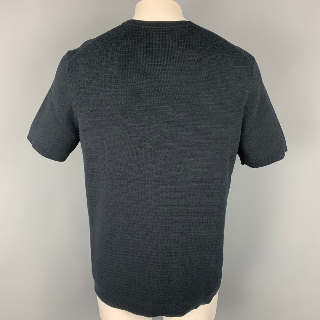 THEORY Size XL Navy Ribbed Cotton Blend Crew-Neck Pullover