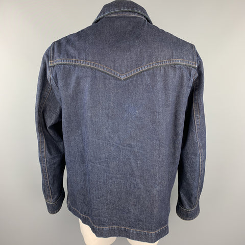DRIES VAN NOTEN Size XL Indigo Contrast Stitch Denim Buttoned Jacket
