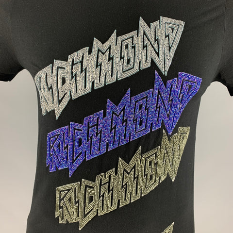 JOHN RICHMOND Taille L T-shirt à col rond en rayonne et élasthanne perlé noir