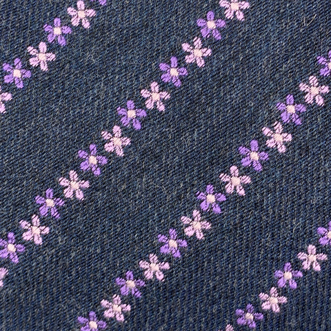 CHRISTIAN LACROIX  Navy & Purple Floral Stripe Silk / Wool Tie