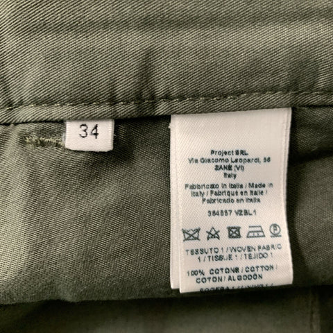 TOMAS MAIER Talla 34 Pantalones cortos con bragueta y cremallera de algodón liso color oliva