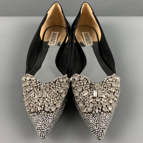 BADGLEY MISCHKA Size 10 Black Satin Beaded Slip On Flats