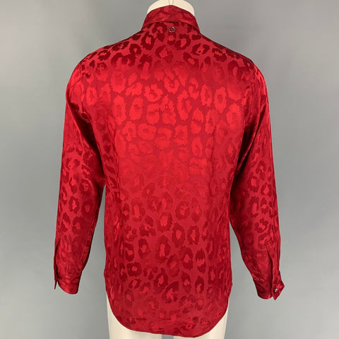 JUST CAVALLI Size S Red Animal Print Acetate Viscose Long Sleeve Shirt