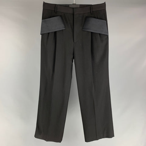 GIVENCHY Talla 32 Pantalón de vestir de pierna ancha de lana lisa negra
