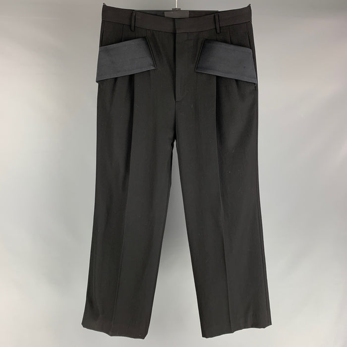 GIVENCHY Size 32 Black Solid Wool Wide Leg Dress Pants