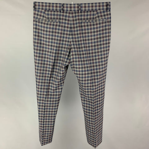 LOUIS VUITTON Size 36 Navy Grey Plaid Wool Zip Fly Dress Pants