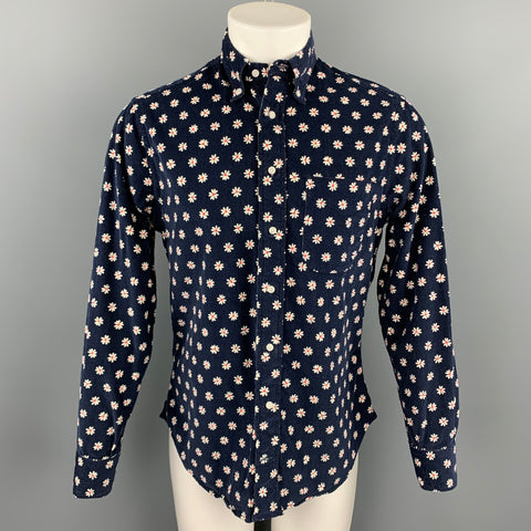 GITMAN VINTAGE Size M Navy & White Floral Corduroy Button Down Long Sleeve Shirt