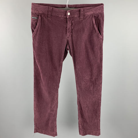DOLCE & GABBANA Size 34 Eggplant Purple Textured Corduroy Zip Fly Casual Pants
