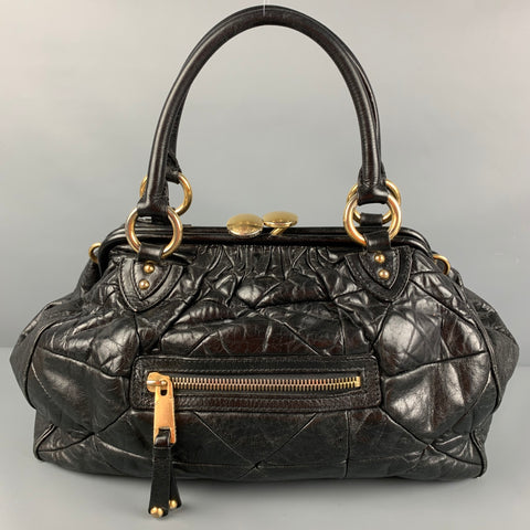 MARC JACOBS Black Quilted Leather Satchel Stam Handbag