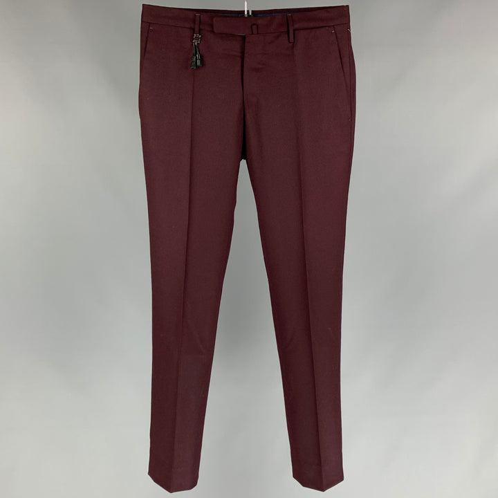INCOTEX Size 28 Burgundy Flannel Flat Front Dress Pants
