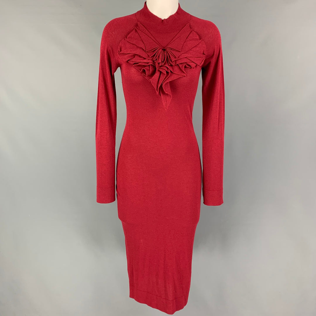 EMPORIO ARMANI Size 8 Burgundy Silk Blend Knitted Shift Dress Sui Generis Designer Consignment EMPORIO ARMANI Size 8 Burgundy Silk Blend Knitted Shift Dress Sui Generis Designer Consignment