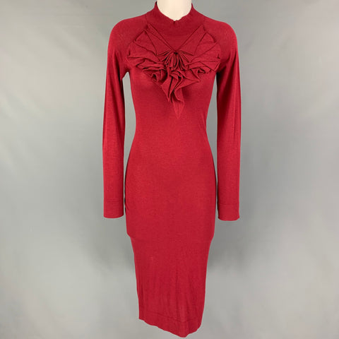 EMPORIO ARMANI Size 8 Burgundy Silk Blend Knitted Shift Dress
